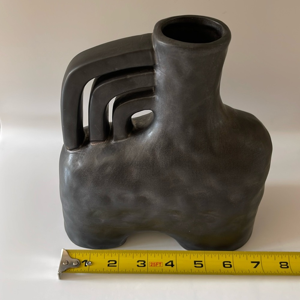 Unique Triple Handle Arch Ceramic Planter Vase, Black - Picture 8 of 10